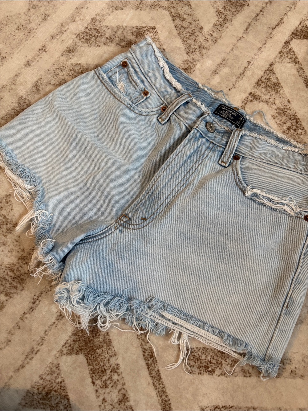 Abercrombie & Fitch High Rise Light Wash Distressed Denim Cutoff Shorts - Picture 3 of 4
